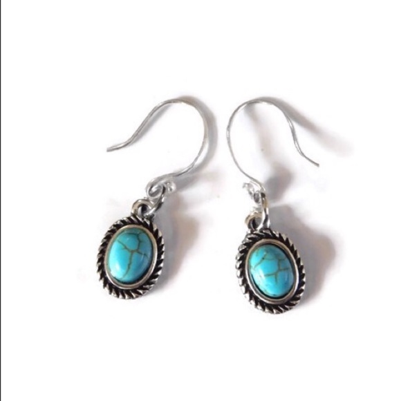 New! Sterling Silver Turquoise Drop Earrings - Picture 4 of 8